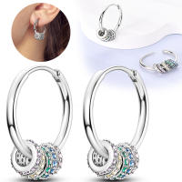 Pendientes de aro de Plata de Ley 925 para mujer, aretes redondos de circonita verde, regalos de joyería - details 1