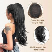 Peluca de cola de caballo con cordón en capas, extensión de cola de caballo con Clip, cola de caballo larga ondulada y recta, postizo de cola de poni Natural falso para fiesta - details 3