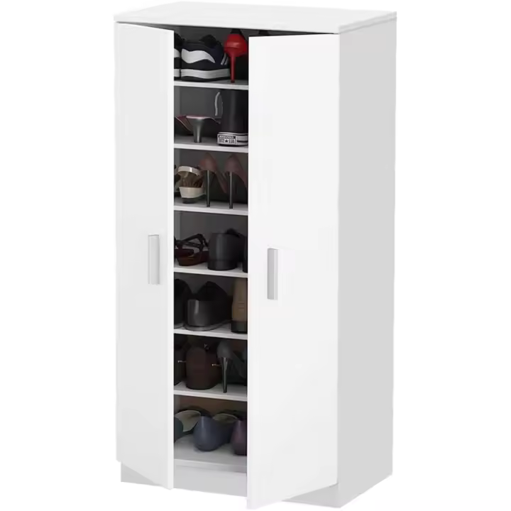 7 estantes para zapatos con cierre de 2 puertas, estructura de madera, armario auxiliar multiusos, tamaño 108 x 55 x 36 cm (roble) - 1