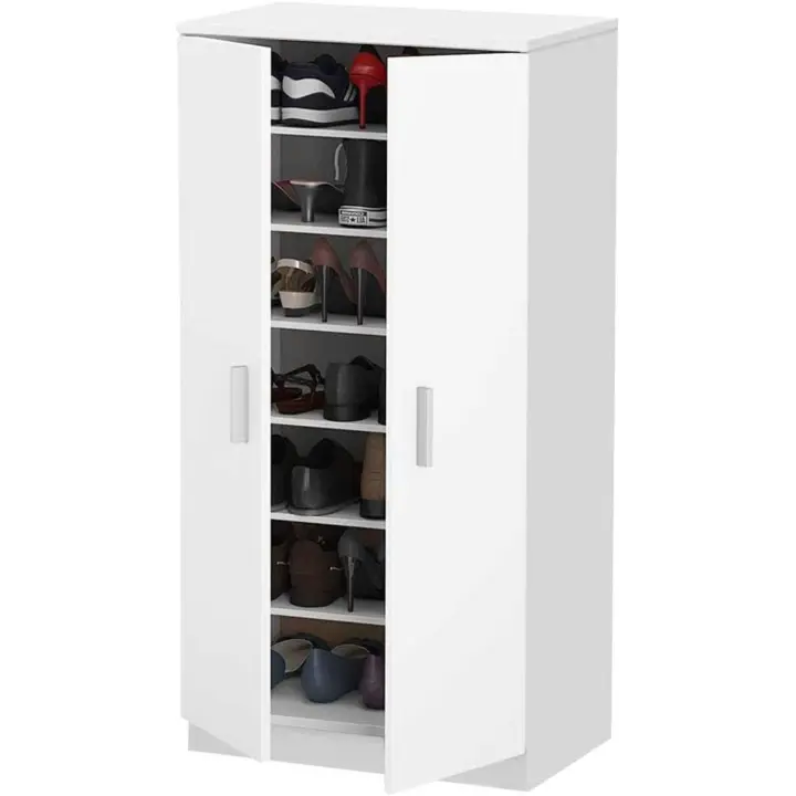 7 estantes para zapatos con cierre de 2 puertas, estructura de madera, armario auxiliar multiusos, tamaño 108 x 55 x 36 cm (roble) - 1