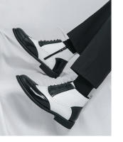 Nuevas botas cortas en contraste, zapatos de cuero altos con cordones de negocios de moda para hombres británicos - details 13