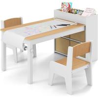 Juego de mesa de arte y actividades para niños, mesa de manualidades con 2 sillas, rollo de papel, estantes y 4 cestas de tela, para niños en la sala de juegos (gris) - details 9