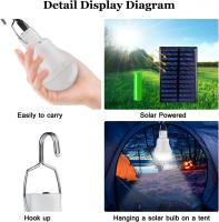 Lámpara Solar Portátil Bombilla LED Recargable para Campamento Pesca Nocturna Panel Solar de Energía Renovable Luz Blanca 1.5W - details 10