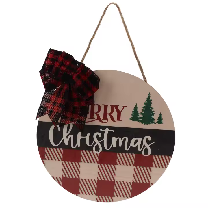 Etiqueta redonda colgante de madera para Navidad, accesorios decorativos para interiores, decoración de puerta de Navidad - 1