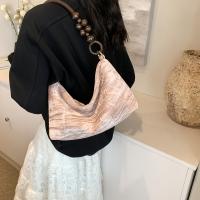 Elegante bolso de hombro de terciopelo con correa de cuentas - Diseño elegante de nubes, cierre de cremallera, forro de poliéster suave, disponible en negro y verde, elegante bolso de mujer para uso diario - details 6