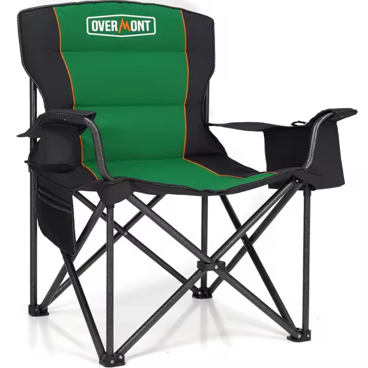 Silla de Camping Plegable - Grande Silla de Pesca Portátil con Reposabrazos Portabebidas - para Acampada Jardín Playa Pesca - hasta 204 kg - 1