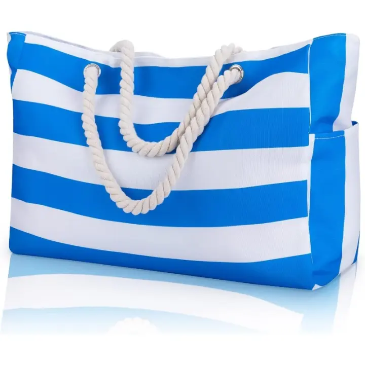 Verde Bolsa de Playa Grande para Mujer con Cremallera y Bolsos - 1