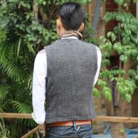 Chaleco informal para hombre, chaleco formal de tweed en espiga marrón con cuello en V, chaleco de lana, chaleco de negocios para padrino de boda y graduación - details 3