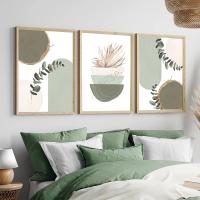 Pintura en Lienzo de Plantas Verdes Sage Abstracta Geométrica y Acuarela para Decoración del Hogar y Pared de Sala de Estar Marca DHROOM - details 2