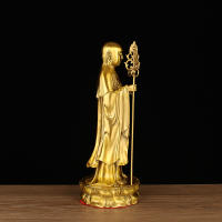 Adorno de Bodhisattva de pie Jiuhuashan tierra rey tibetano estatua de Buda de bronce artesanías de decoración del hogar - details 7