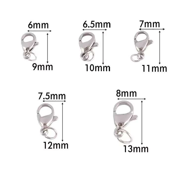 30 piezas/lote cierre langosta acero inoxidable con broches de garde de anillos de salto para collar de pulsera para joyería de cadena de bricolaje haciendo hallazgos suministros conector - 1