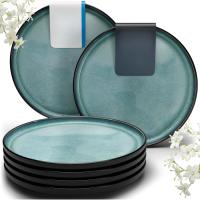 26 x 26 x 3 cm Juego de 6 Platos Grandes de Gres - Elegantes Platos para Comida, Apto para Lavavajillas y Microondas - Set de Vajilla para 6 Personas - Pure Living en azul humo - details 0