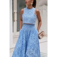 Nuevo traje de mujer, top sin mangas + falda larga conjunto, vacaciones casuales sueltas de dos piezas femenina - details 24