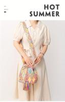 Bolso bandolera de lona para mujer, estilo étnico, bohemio con borlas - details 3