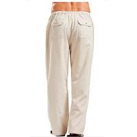 Pantalones de lino transpirables de Color sólido de verano de algodón para hombre pantalones casuales de cintura elástica para hombre - details 7