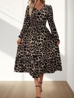 Ropa de mujer 2025 vestido de manga larga con cuello en V y estampado de leopardo temperamento a la moda de primavera y otoño - details 0