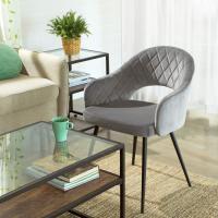 Terciopelo, Silla Acolchada con Reposabrazos, Patas de Metal, Diseño Elegante, para Comedor, Sala de Estar, Dormitorio, Cocina, Gris LDC82GY - details 10