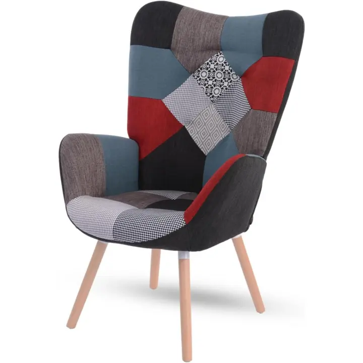Escandinavo Sillones de salón Butaca nórdica sillón Acolchado con reposabrazos y patas de madera, tela, 66x71x109 cm - 1