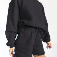 Wind Conjunto de pantalones cortos y sudadera con cuello redondo informal holgado de Color puro para mujer - details 55