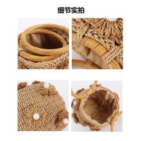 Bolso de mano de paja con perlas para mujer, bolso de muñeca con cordón, tejido a mano, bolso de playa para vacaciones de verano - details 8
