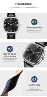 Reloj de Pulsera para Hombres de Moda Cuadrada Automático, Movimiento de Cuarzo, Diseño de Negocios Casual, Cuero Negro, Marca Premium - details 7