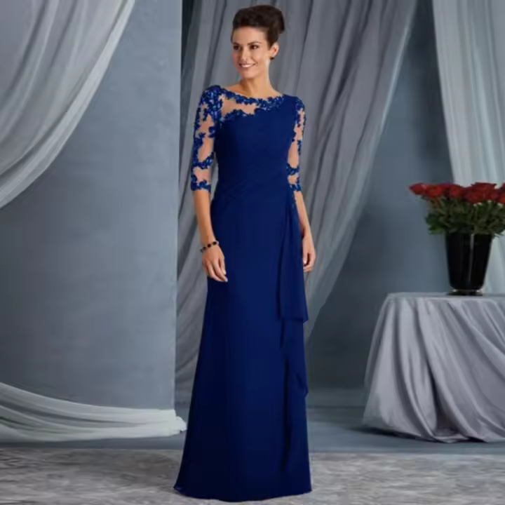 Vestido de novia largo de manga media con cuello redondo para mujer, perspectiva de encaje, nuevo estilo - 1