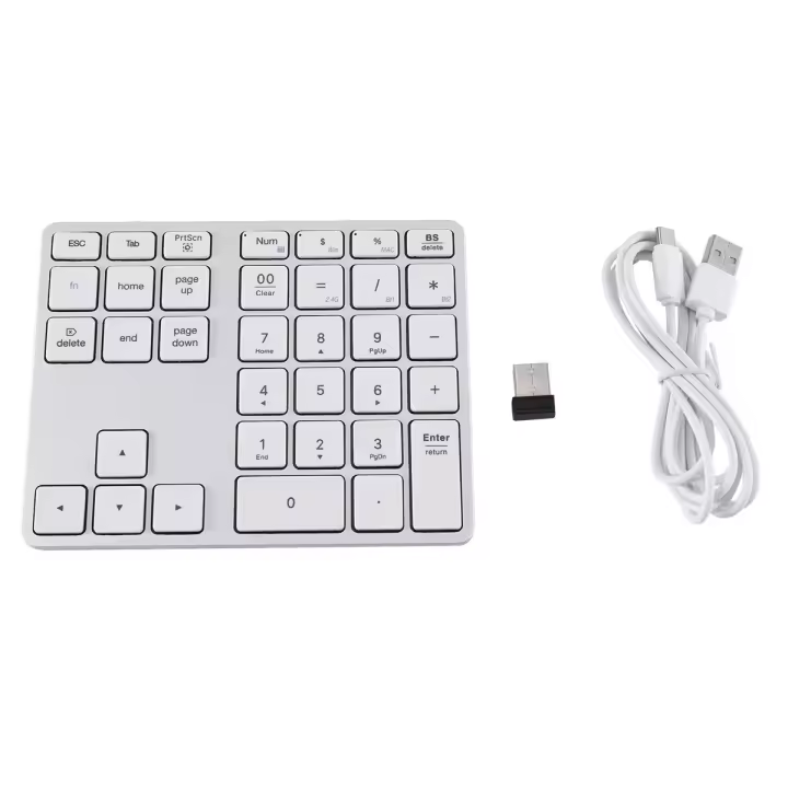 Teclado numérico inalámbrico Bluetooth 5,0, teclado Digital de 35 teclas para Android, PC, tableta, portátil, blanco plateado - 1