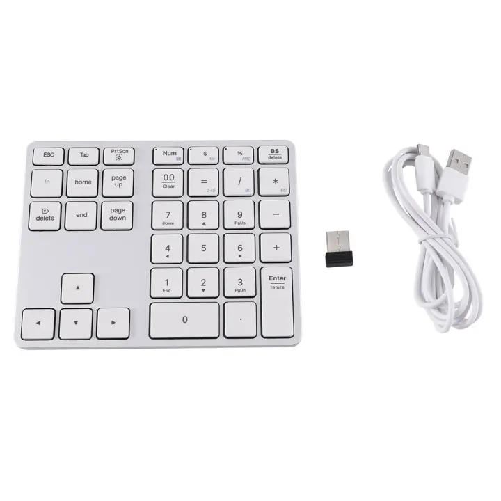 Teclado numérico inalámbrico Bluetooth 5,0, teclado Digital de 35 teclas para Android, PC, tableta, portátil, blanco plateado - 1