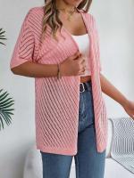 Cárdigans de punto de manga corta de color sólido casual para mujer - details 10