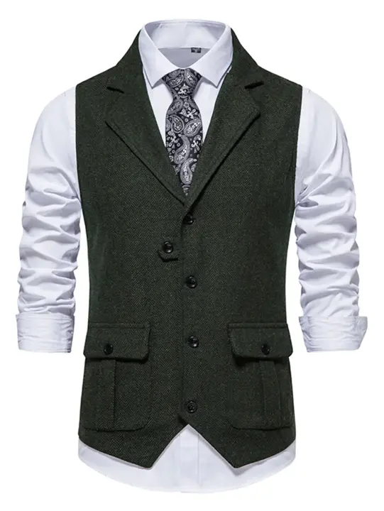 Chaleco elegante en espiga para hombre, para banquetes de negocios y bodas, chaleco informal elegante y cómodo para hombre - 1