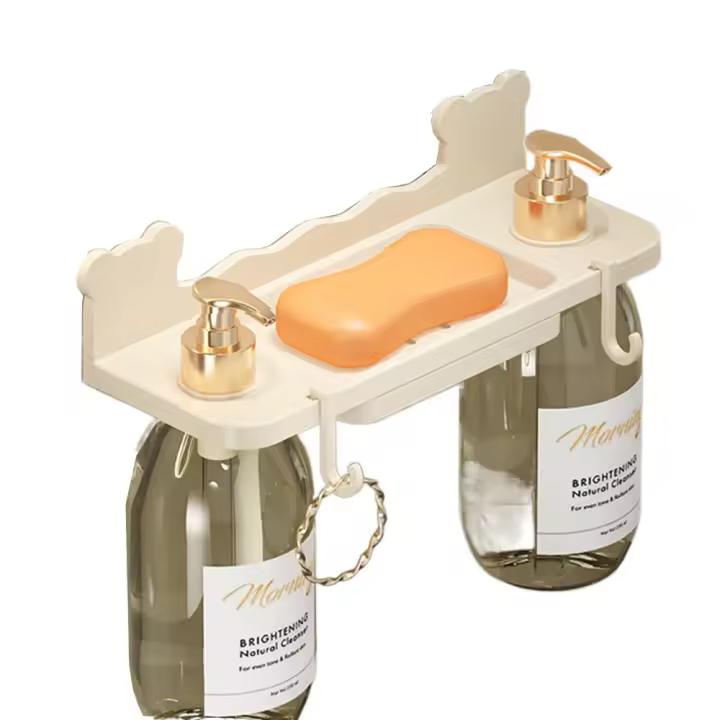 Soporte de jabón autoadhesivo montado en la pared, estante para botellas de champú con drenaje impermeable, soporte de carga grande, ahorro de espacio - 1