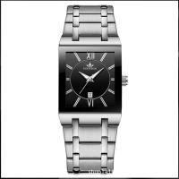 Galvanoplastia calendario empresarial cuarzo impermeable pequeña pepita de oro cuadrado hombre acero correa reloj - details 0
