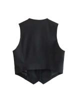 Chaleco Ajustado para Mujer Top de Botón Elegante Cuello Punta Vintage Ropa de Exterior - details 2