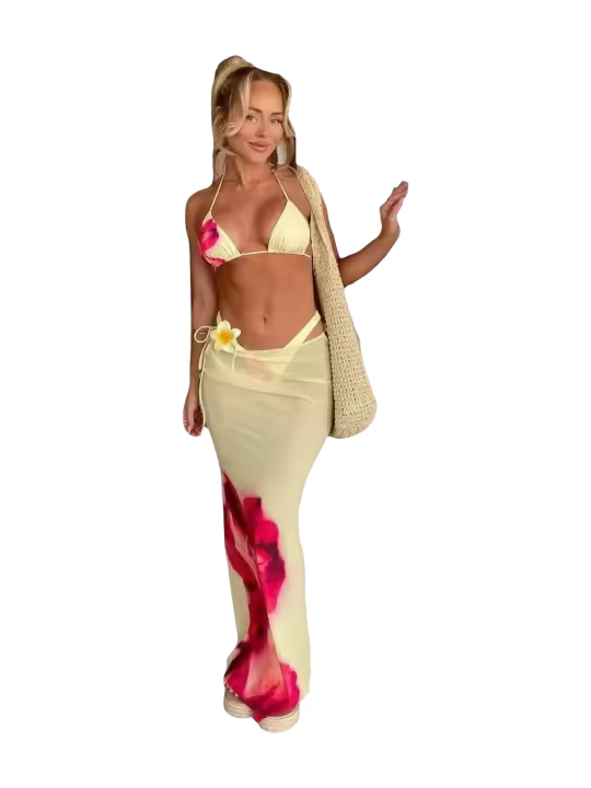 Túnica de Falda para Playa 2025 Cubierta de Bikini con Estampado de Hojas Largas - 1