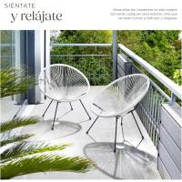 Conjunto de 2 Sillas Jardín Exterior Estilo Acapulco, Conjunto Sillas Terraza de Acero, Resistente a Intemperie, Hilos de Polietileno y Topes en Patas, Hasta 120kg, Interior/Exterior - negro - details 19