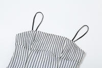 Vestido de rayas de cadera delgada de hombro recto con cinturón halter para mujer, nueva línea - details 14