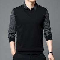 Polo de manga larga para hombre de alta gama, camiseta informal de dos piezas con cuello falso, camiseta a rayas - details 3