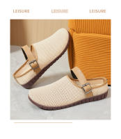 Nuevos zapatos de verano retro para mujer Sandalias de suela suave, zapatillas de exterior, media pantuflas con cabeza de pan de malla voladora - details 8