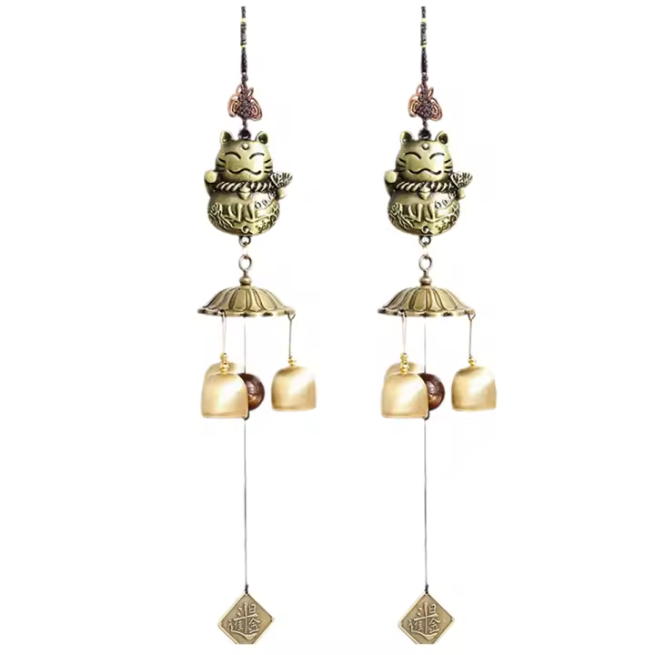 Mascota gato de la suerte, campanilla de viento de Metal, campana de cobre para tienda en casa, colgante japonés - 1