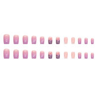 24pcs Uñas Postizas De Púrpura Y Blanco Con Diseño De Mariposa Simple Y Gradiente Uñas Postizas Cortas Cuadradas Con Pegamento Y Linterna - details 4