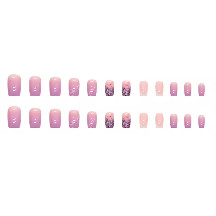 Postizos de Uñas de Mariposa Diseñados Gradualmente 24pcs Púrpura Blanco - 1
