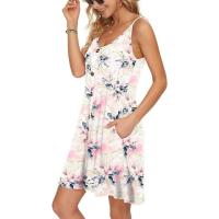 2025 Europa hermosa mujer verano delgado hombro botón cuello en V blusa de playa casual con vestido de bolsillo - details 3