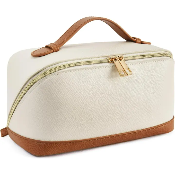 Bolsa de maquillaje de gran capacidad para mujer, bolso de viaje portátil de cuero PU, resistente al agua, organizador de maquillaje - 1