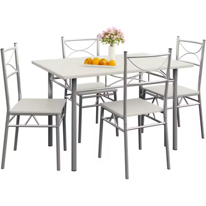 Juego de Mesa de Comedor de Cocina Blanca con 4 Sillas Durable 110x70cm Mesa y 4 sillas de Cocina Comedor - 1