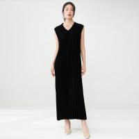 Vestido plisado para mujer, verano, nuevo, suelto, cuello en V, falda de talla grande, temperamento elegante - details 6
