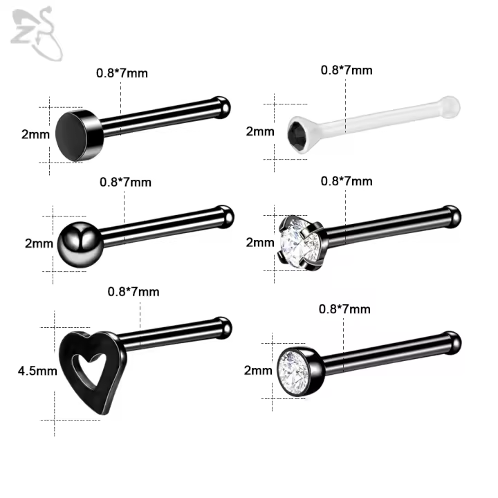 ZS-Juego de Piercings de Nariz de acero inoxidable para hombre y mujer, Piercing de calavera negra, murciélago, gato, Perno nasal, anillo en forma de L, joyería, 20G, Punk, 1 Juego - 1