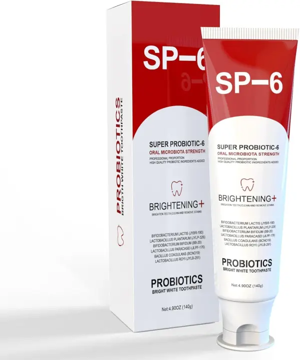 Pasta de dientes blanqueadora con probióticos SP-6, blanqueamiento/brillo y aliento de los dientes, fórmula de 6 probióticos para la salud de las encías, sin fluoruro, - 1