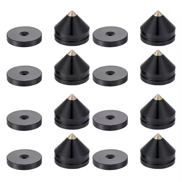 Juego de 8 almohadillas para pies de soporte de altavoz, aleación de aluminio, clavos de Metal, cono para suelo, color negro - 1