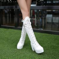 Botas altas de tacón grueso, plataforma impermeable para mujer, tacones altos, botas largas, con cordones, talla grande - details 8