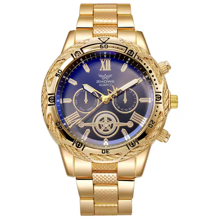 Alta calidad hombres oro reloj de arce inoxidable 2024 nuevo negocio analógico moda casual deportiva caliente sin forma - 1